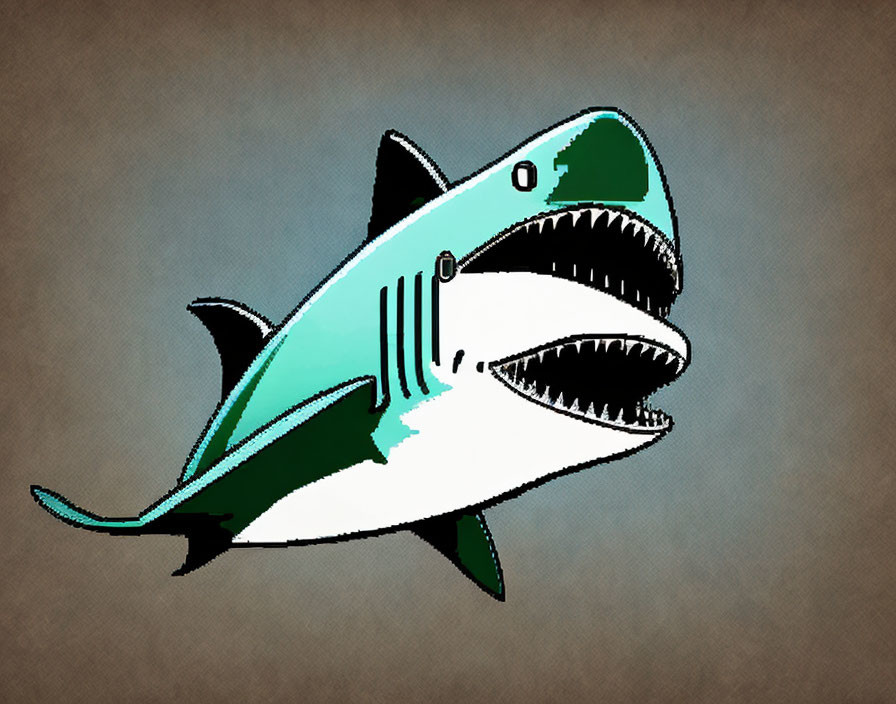 Detailed graphic art: Shark illustration with open mouth.