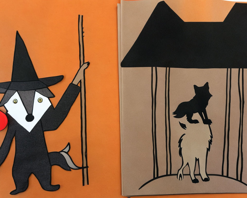 Wizard Fox Paper Craft with Wand and Wolf Silhouette Book Cover