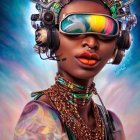 Digital artwork: Futuristic cybernetic person with glowing goggles
