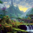 Colorful Foliage and Waterfall in Enchanted Forest Scene