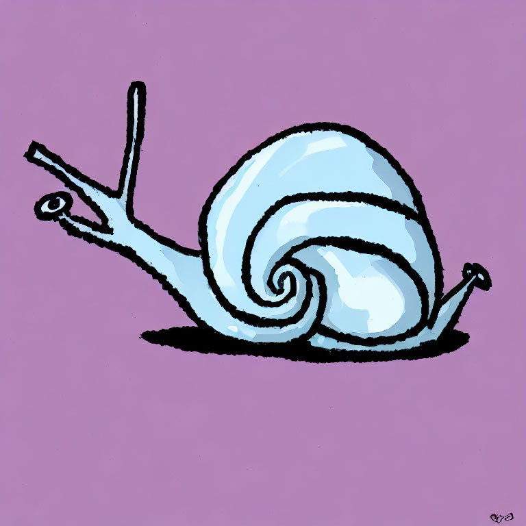 Stylized snail with large swirled shell on purple background