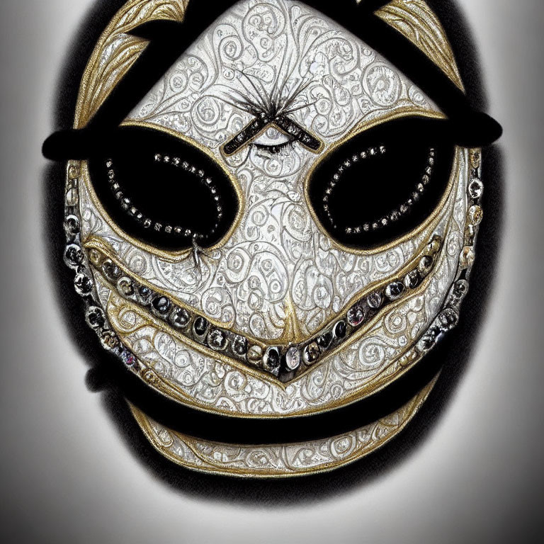 Intricate White Mask with Black and Gold Accents