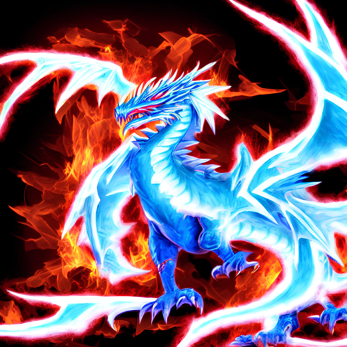 Colorful Dragon Illustration Surrounded by Flames
