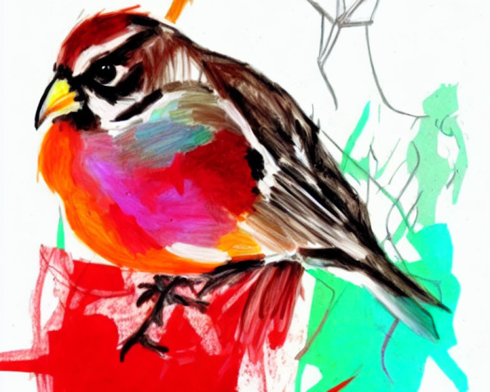 Colorful Abstract Bird Illustration with Red, Green, and Blue Tones