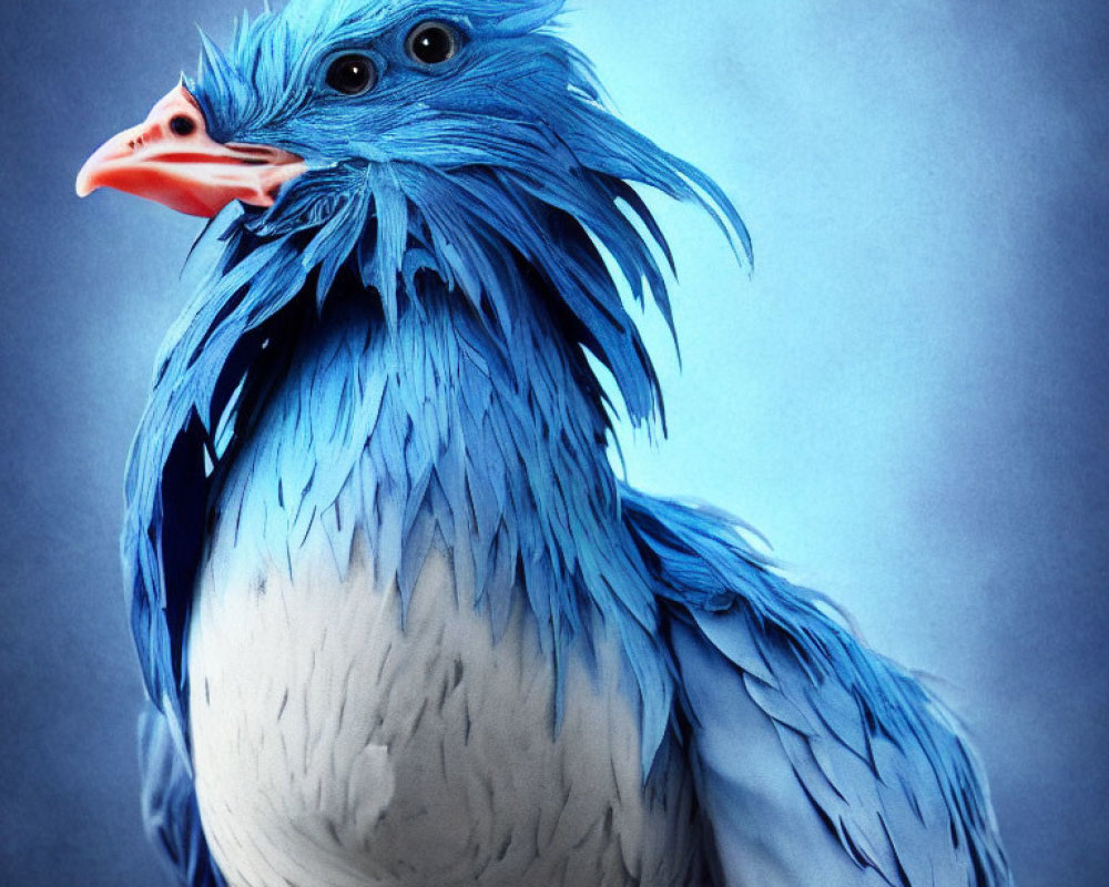 Vibrant bird with blue and white feathers, orange beak