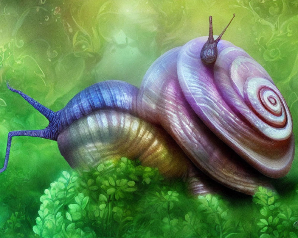 Colorful Snail Artwork in Mystical Forest Setting