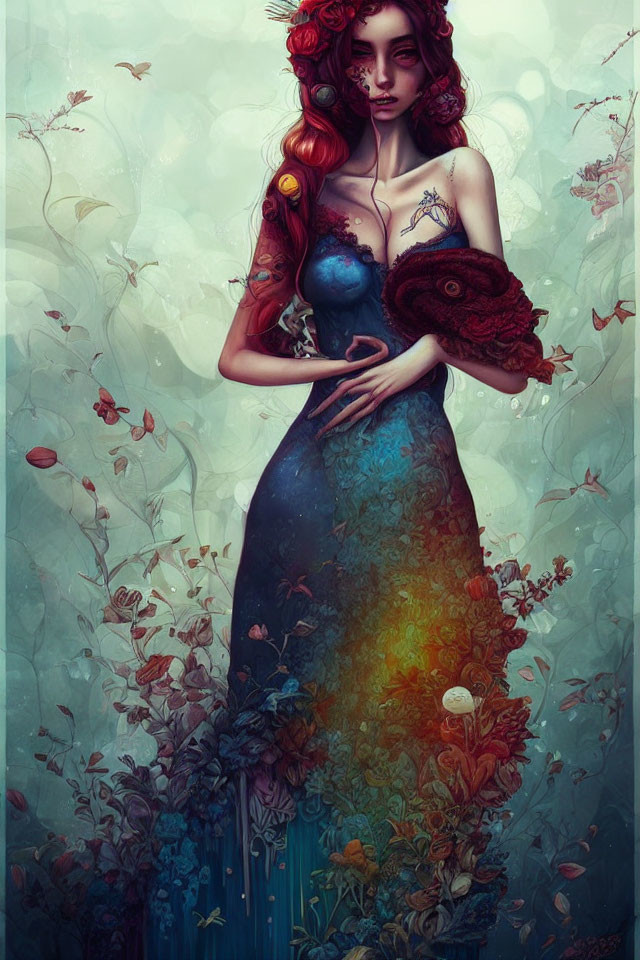 Surreal portrait of a woman in cosmic dress with ethereal surroundings