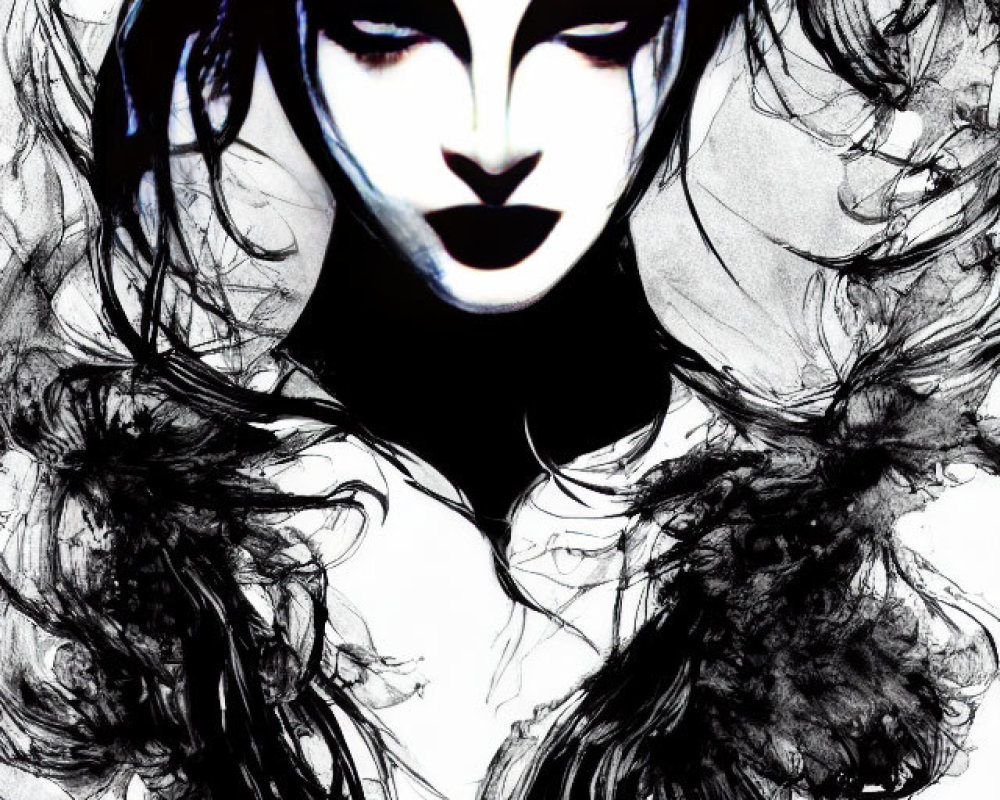 Monochrome makeup woman in swirling dark patterns