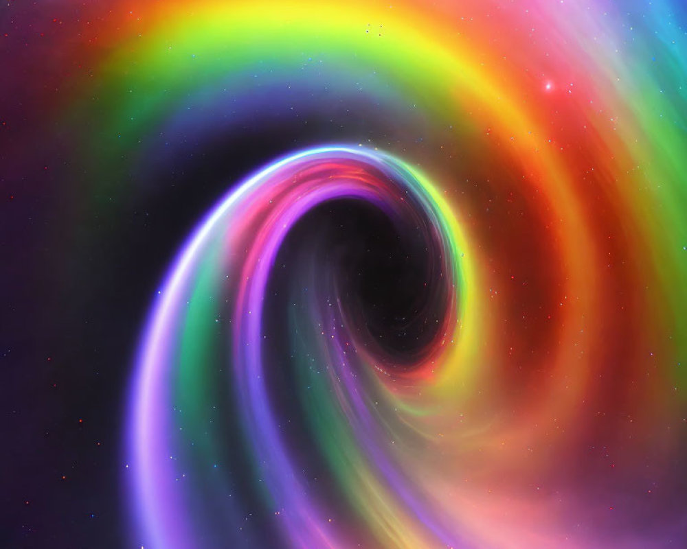 Colorful swirling galaxy vortex against starry background