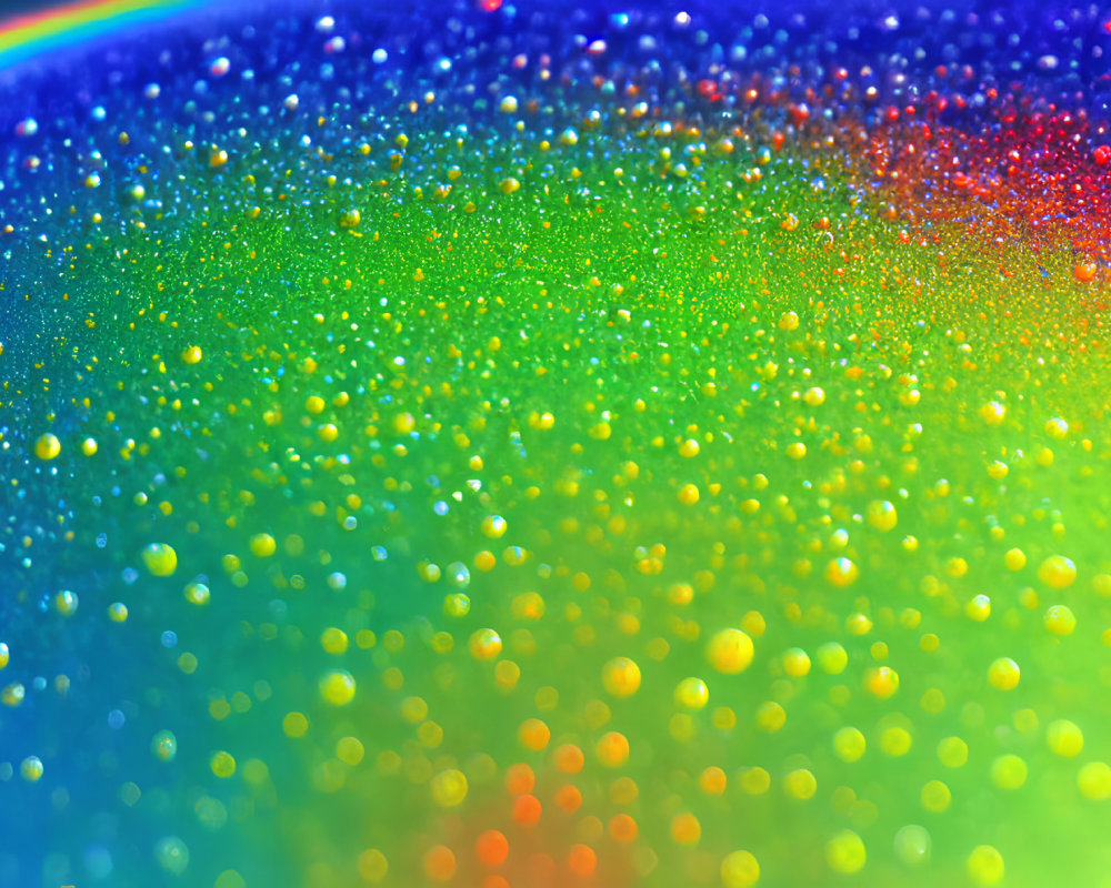 Colorful Water Droplets on Vibrant Background with Soft-focus Rainbow