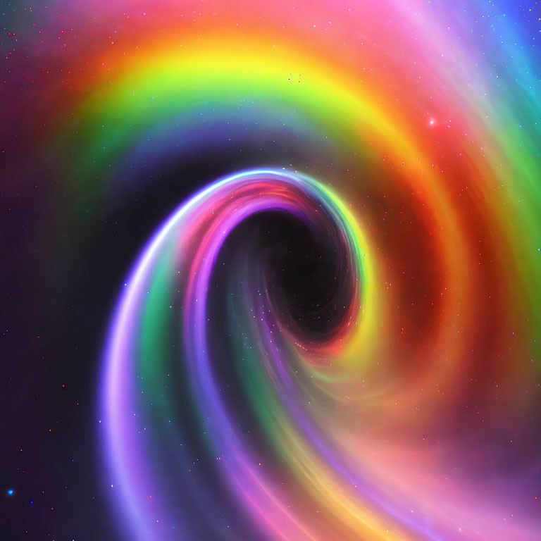 Colorful swirling galaxy vortex against starry background
