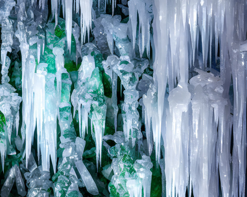 Collection of Sharp Crystalline Icicles with Green Tint