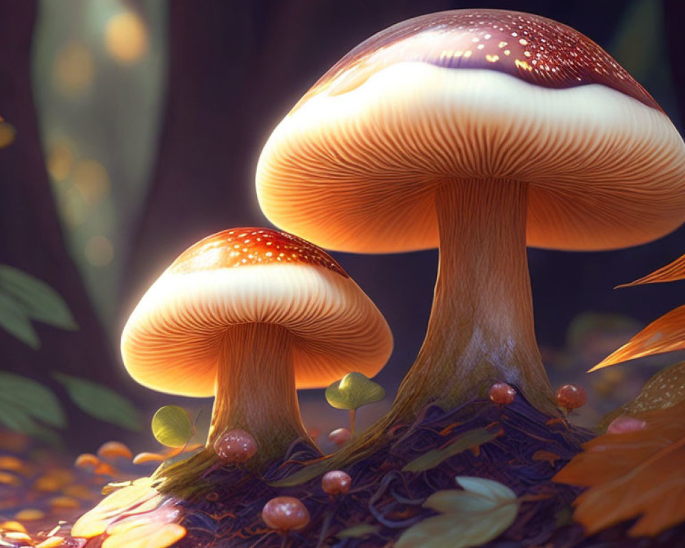 Luminescent mushrooms in vibrant fantasy forest scene