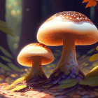 Luminescent mushrooms in vibrant fantasy forest scene