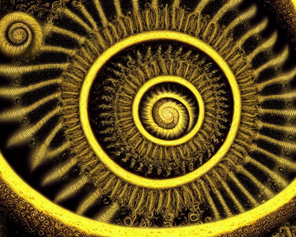Abstract fractal image with gold and black spiral patterns