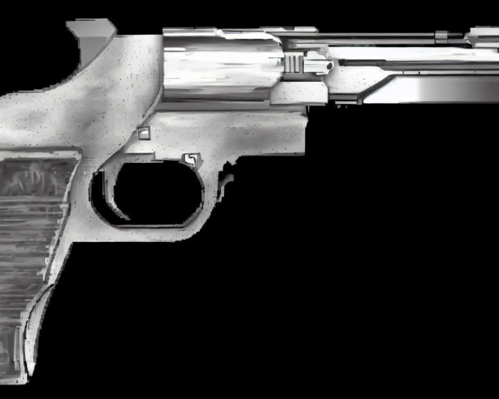 Detailed X-ray of handgun internal mechanisms and bullet chamber