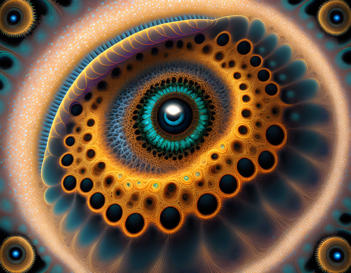 Colorful fractal image of intricate eye patterns