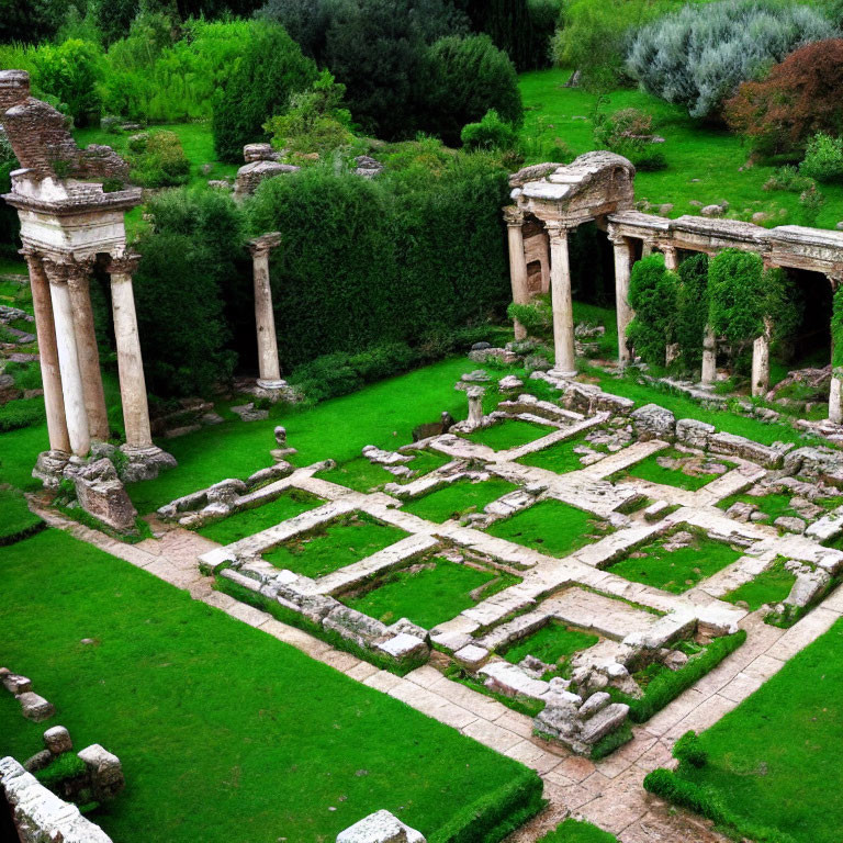 Weathered Ancient Roman Ruins Amid Lush Greenery