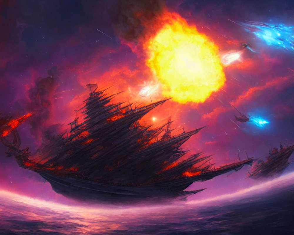 Fantastical image: Sailing ships in cosmic battle