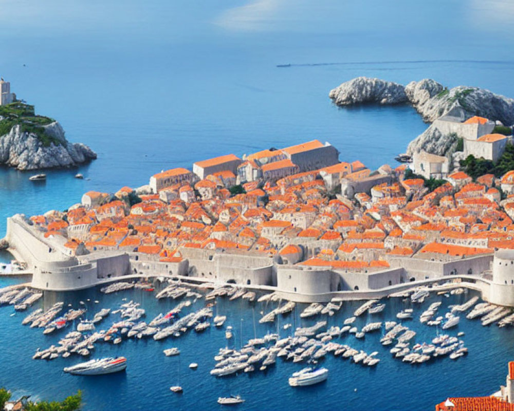 Dubrovnik Old Town: Orange Roofs, Medieval Walls, Harbor & Adriatic Sea