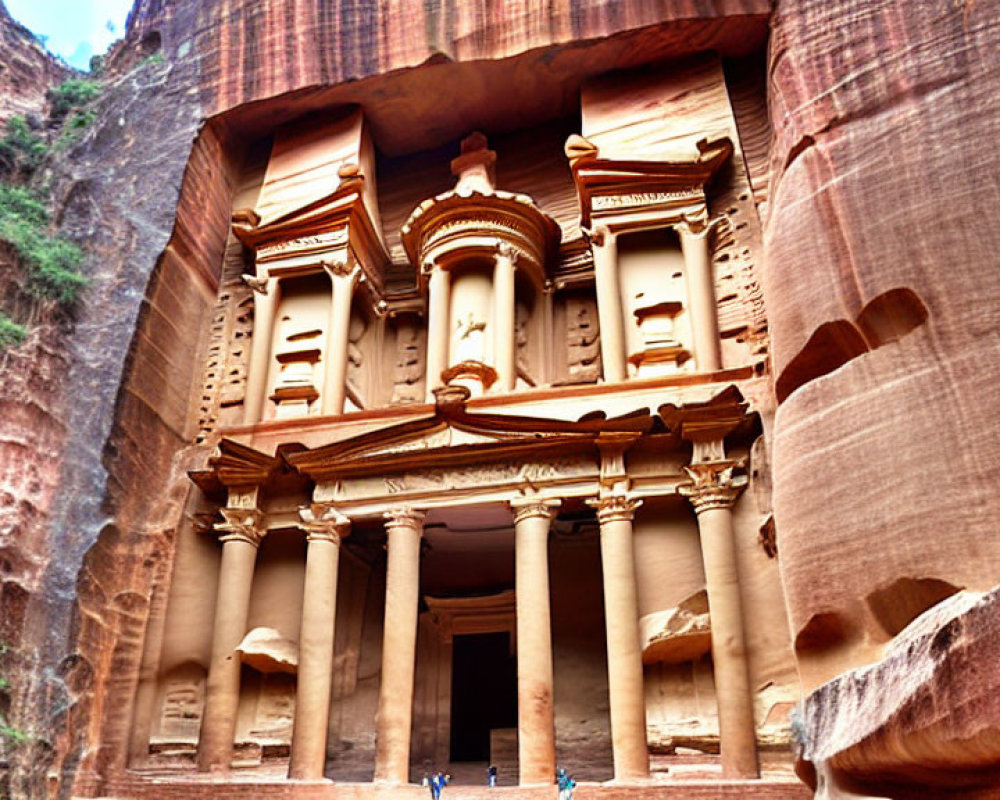 Sandstone Facade of Al-Khazneh in Petra, Jordan with Ornate Carvings