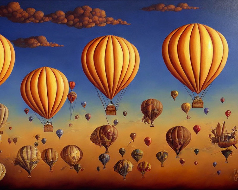 Colorful Hot Air Balloons Painting in Sunset Sky