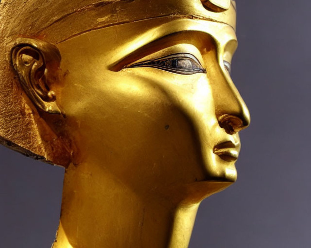 Ancient Egyptian Pharaoh Bust Gold Mask with Intricate Eye Detailing