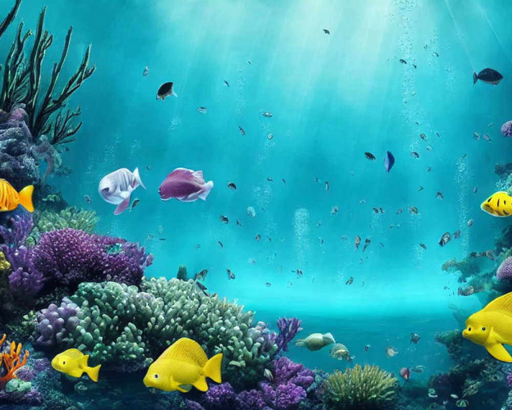 Colorful Fish Swimming in Vibrant Underwater Coral Reef Scene