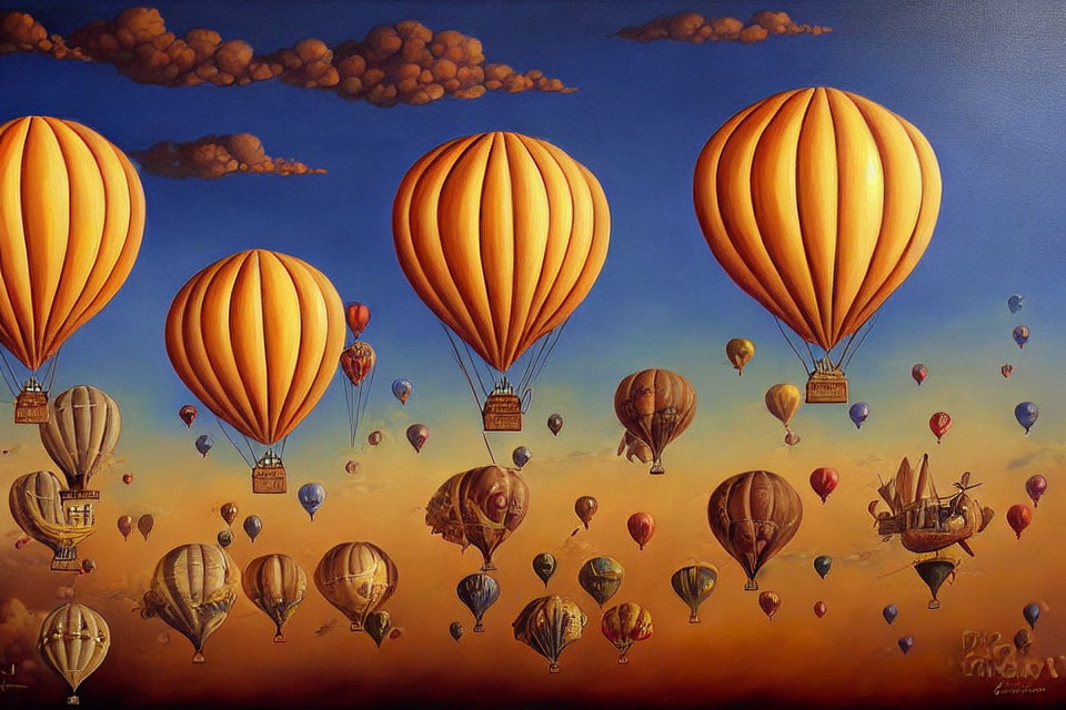Colorful Hot Air Balloons Painting in Sunset Sky