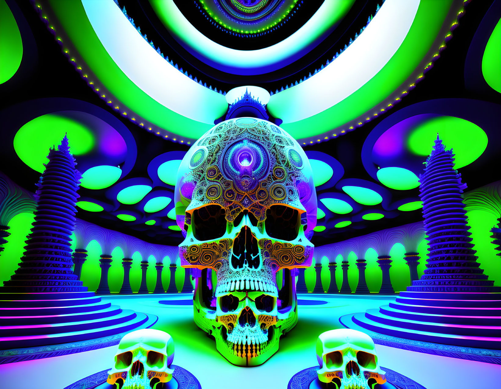 Skulls in an abstract realm of thought