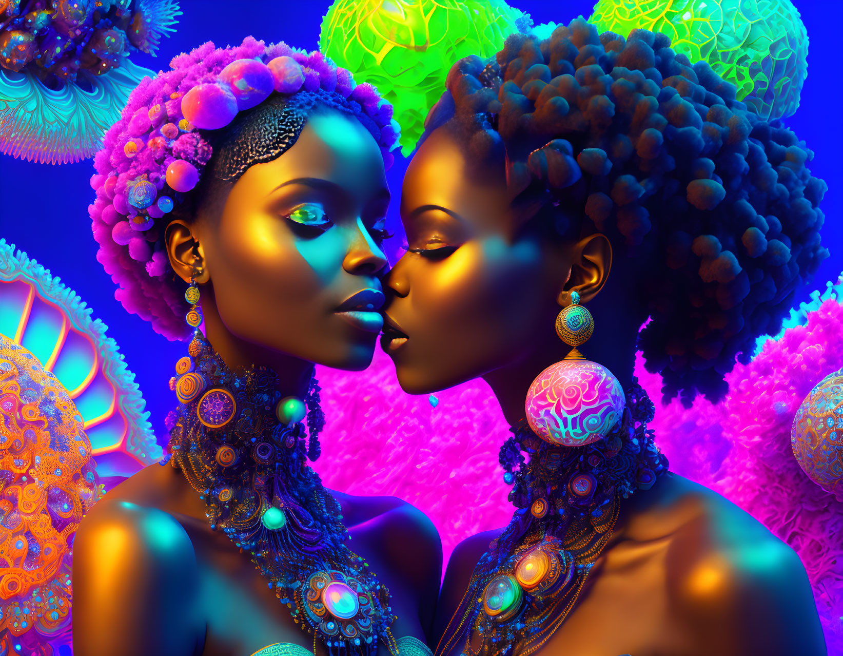 Sensual African Coral Nymphs embrace