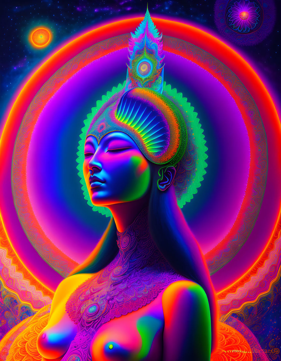 Fluorescent Rainbow Mandala Maitreya