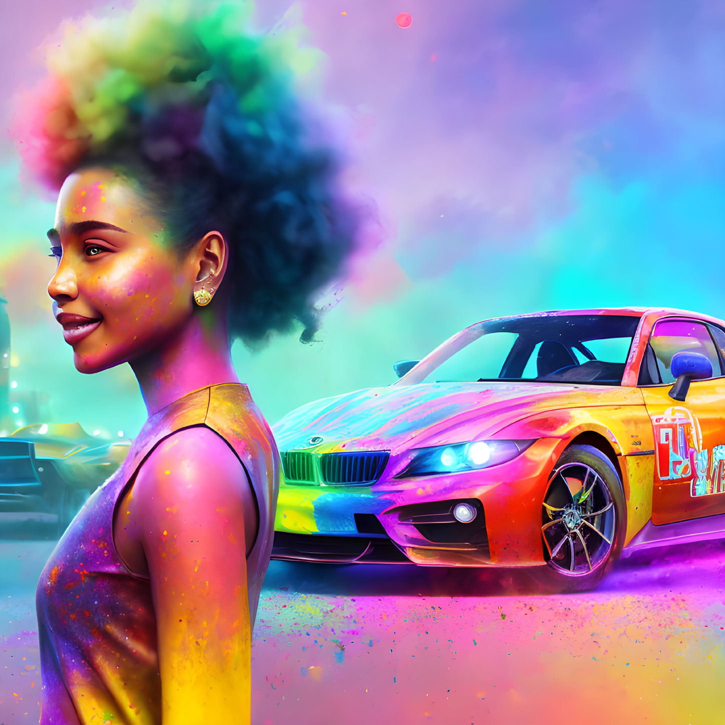 Colorful Smoke Portrait with BMW Z4 under Neon Lighting