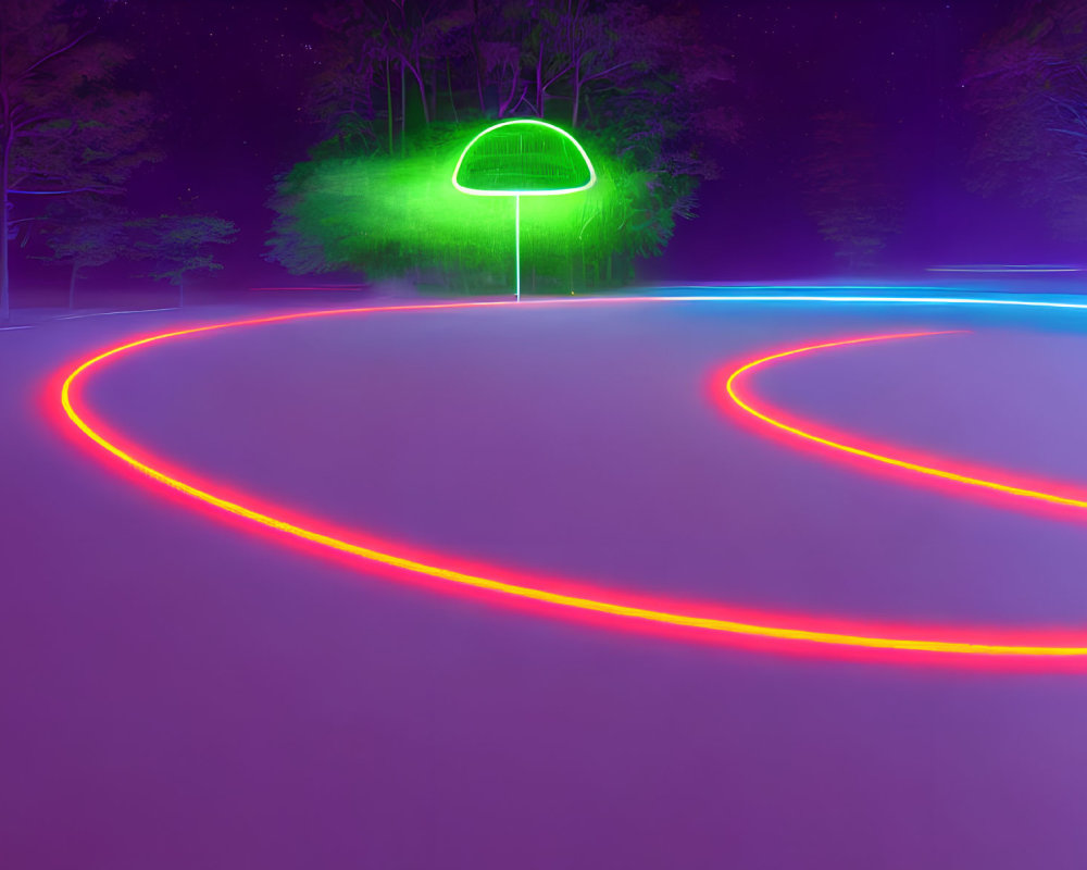 Futuristic Neon-Lit Park with Glowing Paths and Circular Green Structure