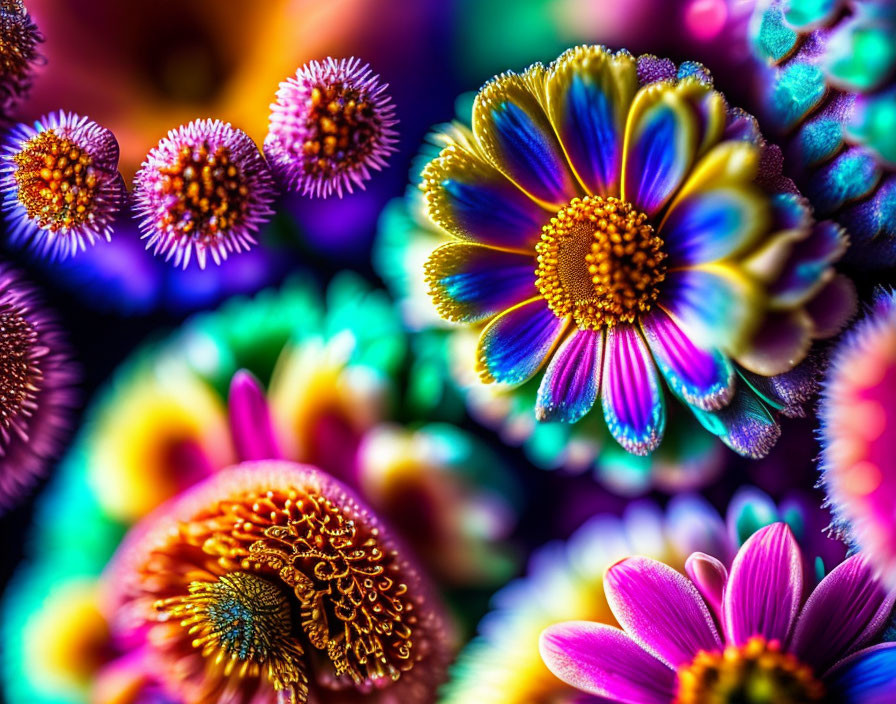 Colorful Daisy-Like Flowers in Vibrant Macro Shot