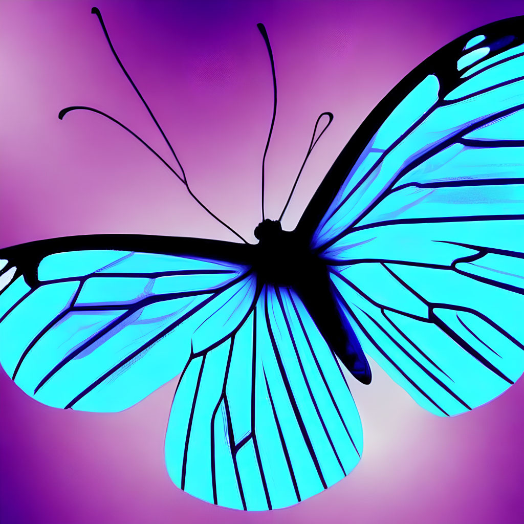 Colorful Blue Butterfly Silhouette on Purple Gradient Background