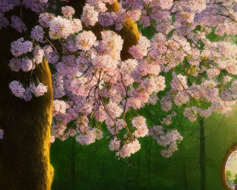 Cherry blossom tree in full bloom under sunlight