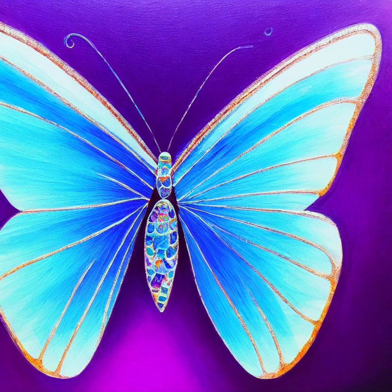 Detailed Blue Butterfly Illustration on Purple Background