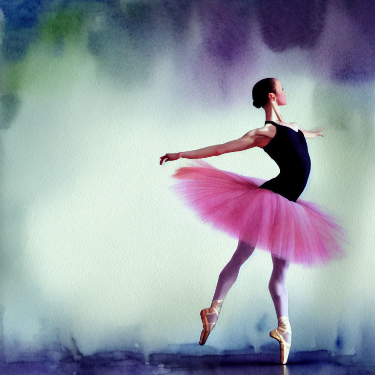 Ballerina in Black Bodice and Pink Tutu Performing on Pointe