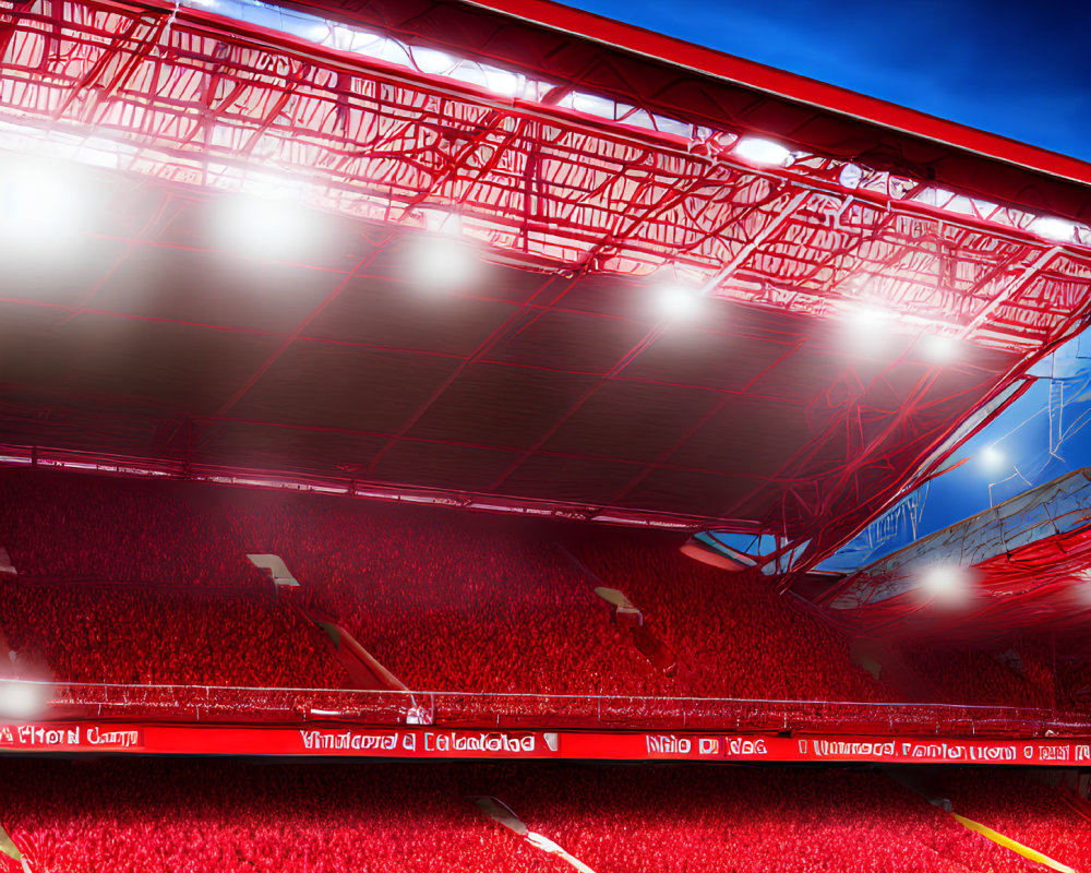 Vibrant red stadium seats under bright evening lights