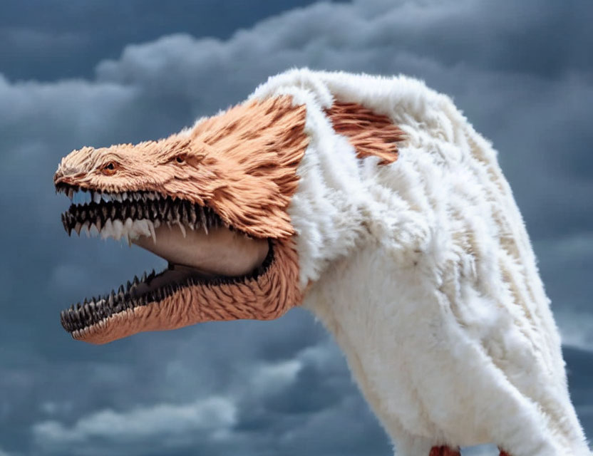Composite Image: Eagle Body with Dinosaur Head on Stormy Sky
