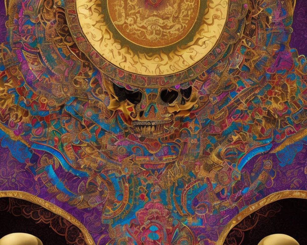 Detailed Golden Mandala Pattern with Skull Centerpiece