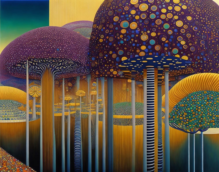Colorful Mushroom Forest Painting with Intricate Patterns