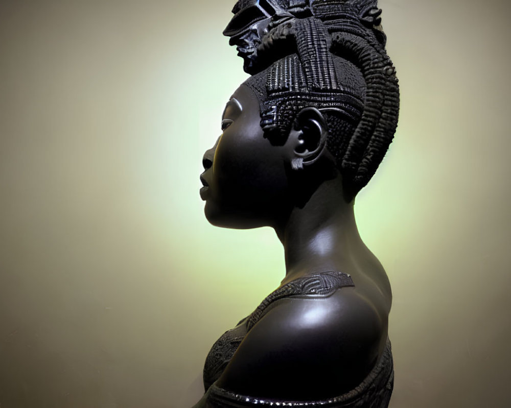 Intricately Sculpted African Woman Bust in Traditional Attire