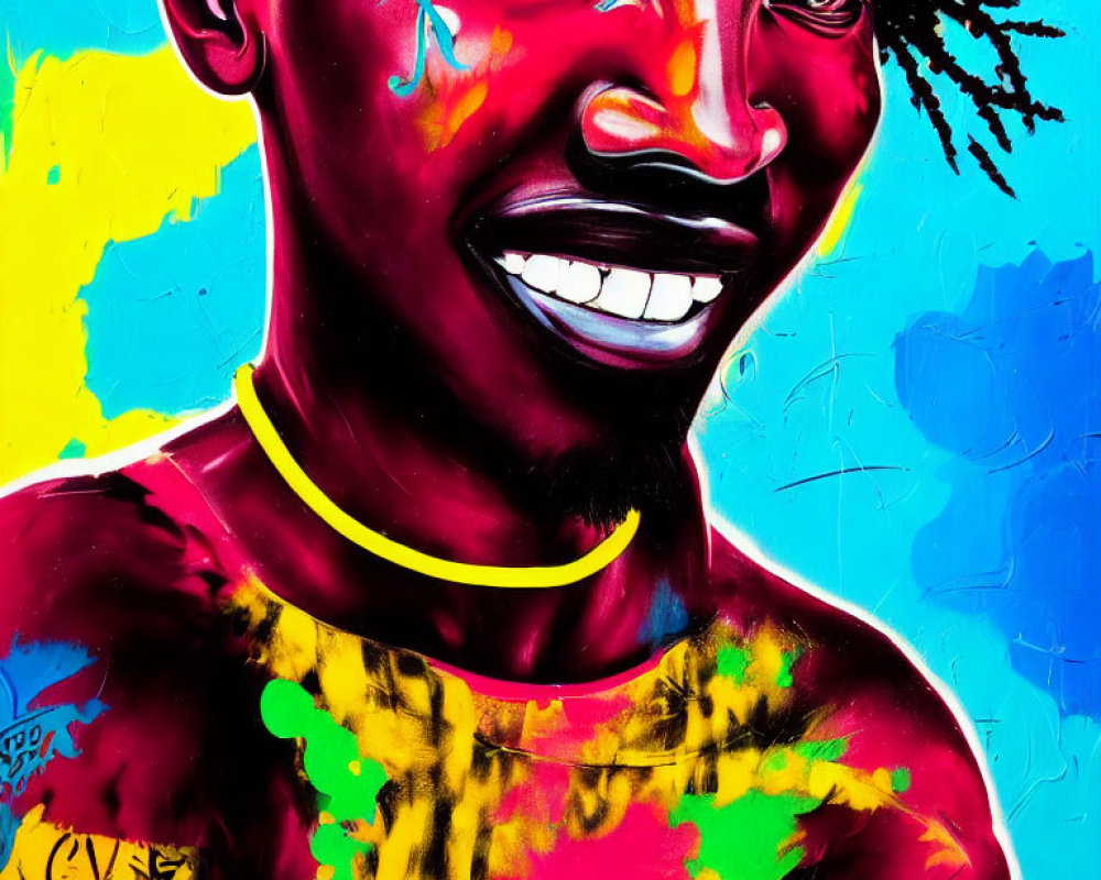 Vibrant street art style portrait with colorful paint splatter effects
