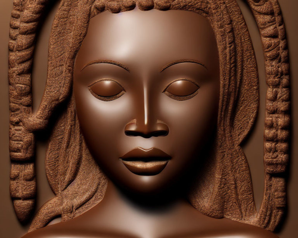 Monochromatic bronze digital artwork of a stylized female bust