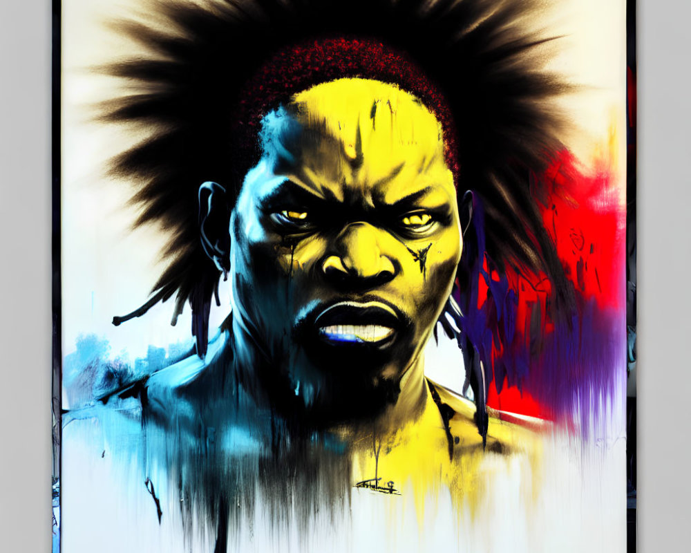 Intense gaze portrait with vibrant yellow and blue colors