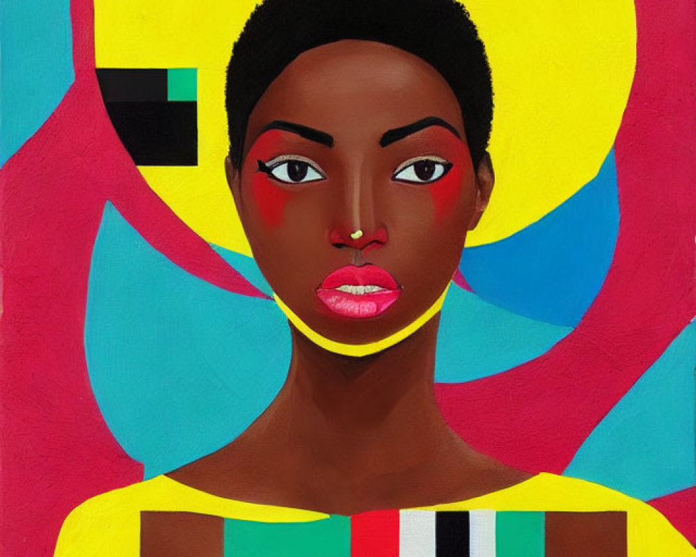 Vibrant geometric portrait of a woman with bold colors