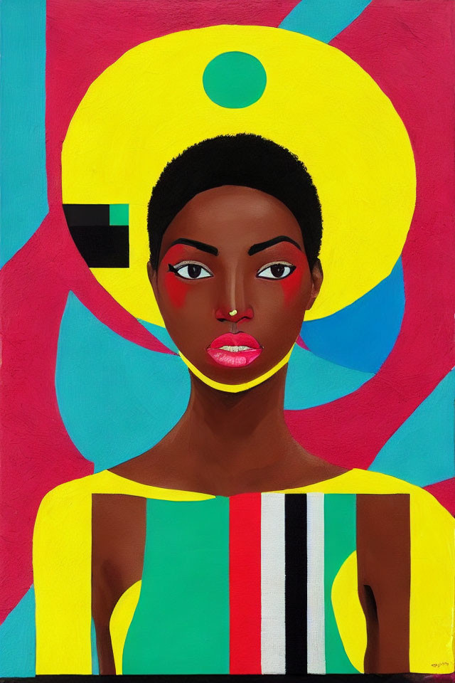 Vibrant geometric portrait of a woman with bold colors