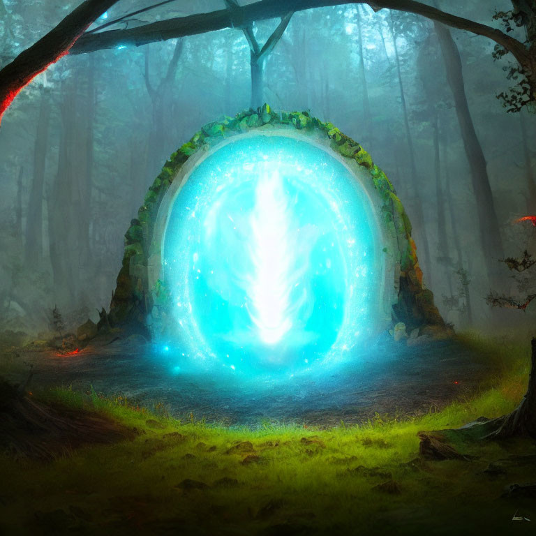 Enchanting forest clearing with glowing mystical portal